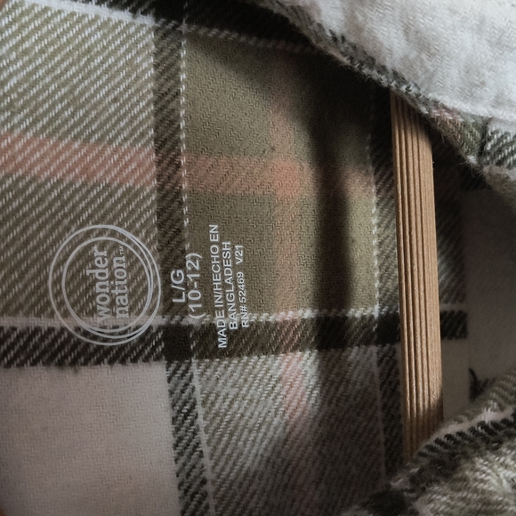 Wonder Nation Shacket Green White Plaid Thick Flannel Sz LG 10-12 Kid Unisex - Picture 2 of 14